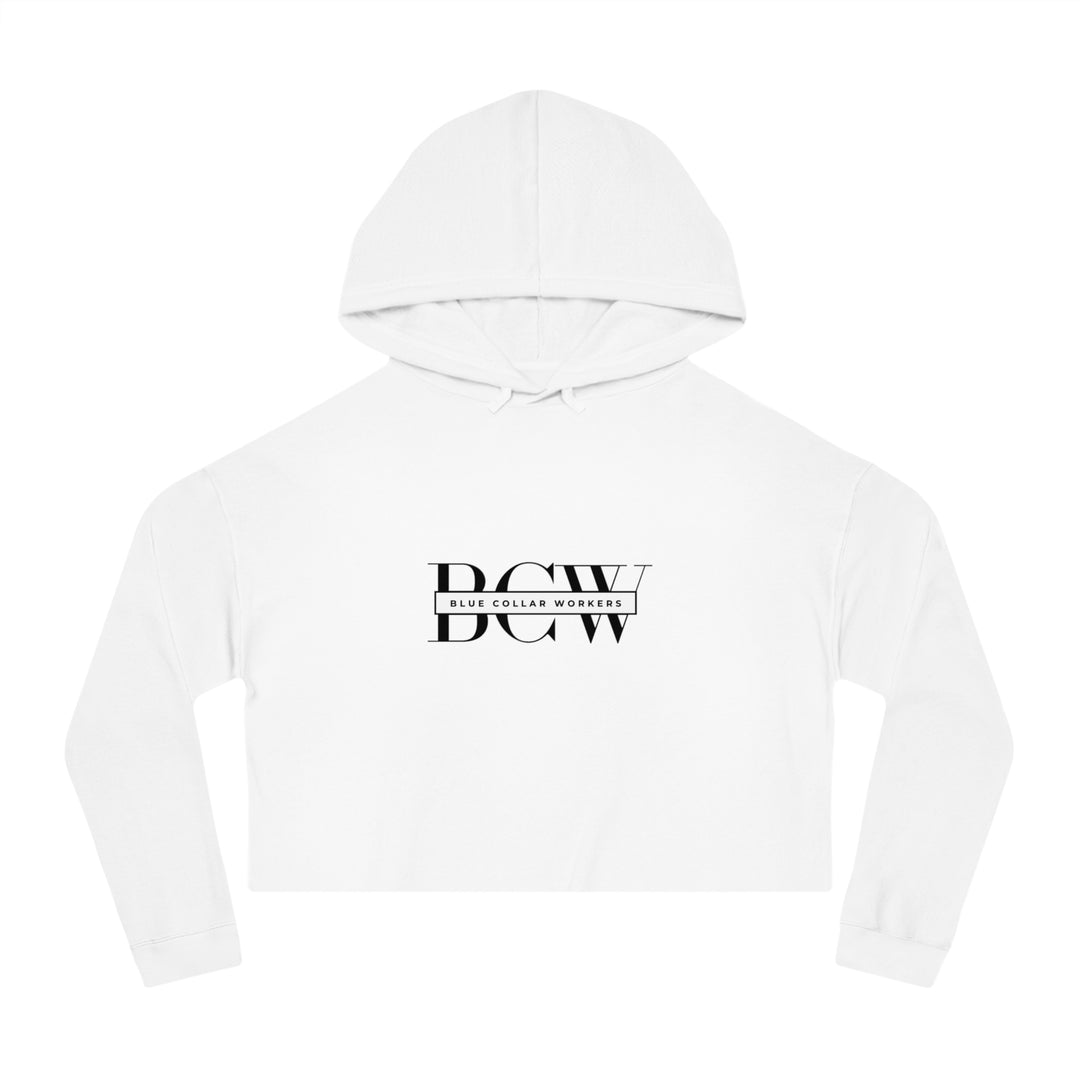 Women's Cropped Hooded Sweatshirt - Blue Collar Workers Women Empowerment Skull Design