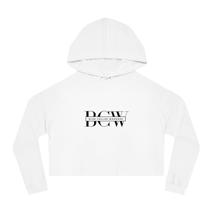 Women's Cropped Hooded Sweatshirt - Blue Collar Workers Women Empowerment Skull Design