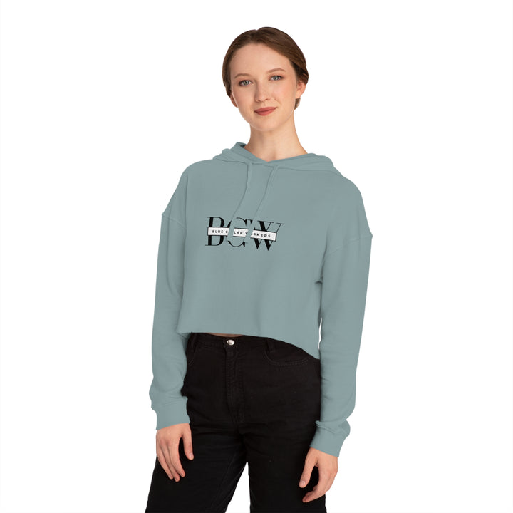 Women's Cropped Hooded Sweatshirt - Blue Collar Workers Women Empowerment Skull Design