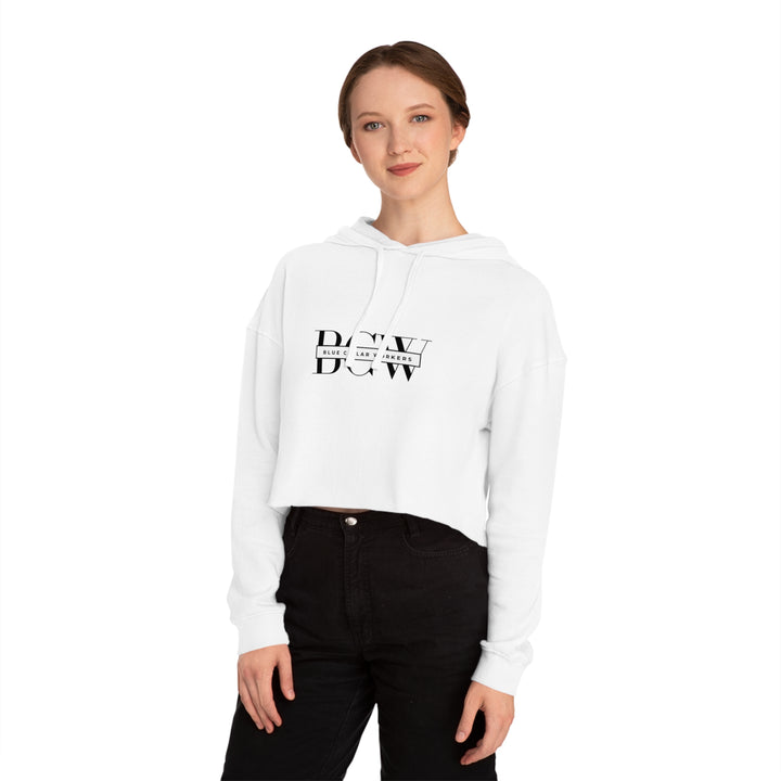 Women's Cropped Hooded Sweatshirt - Blue Collar Workers Women Empowerment Skull Design