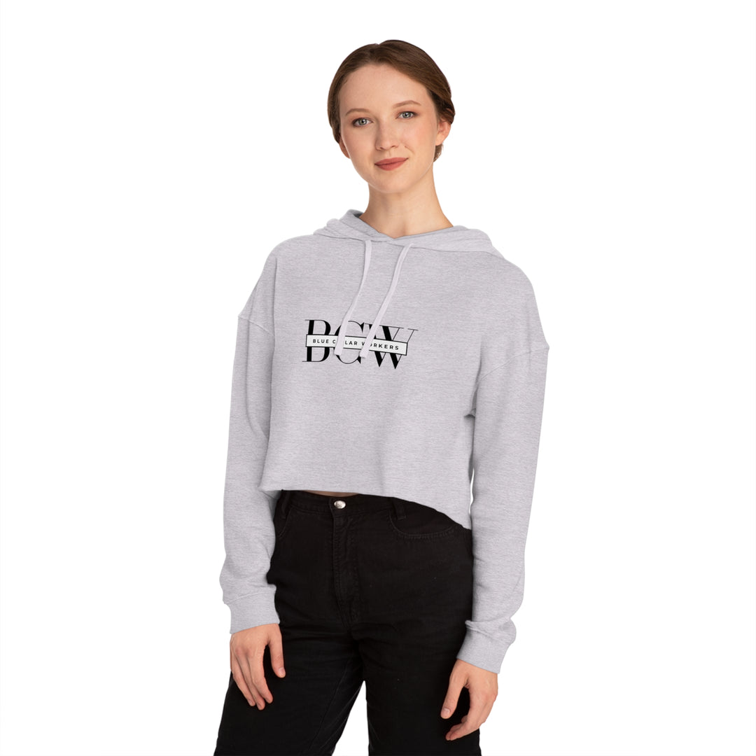 Women's Cropped Hooded Sweatshirt - Blue Collar Workers Women Empowerment Skull Design