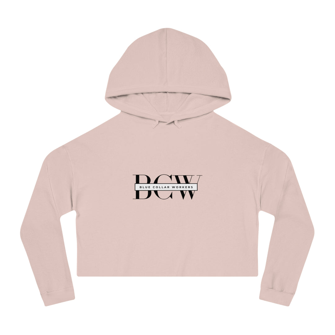 Women's Cropped Hooded Sweatshirt - Blue Collar Workers Women Empowerment Skull Design