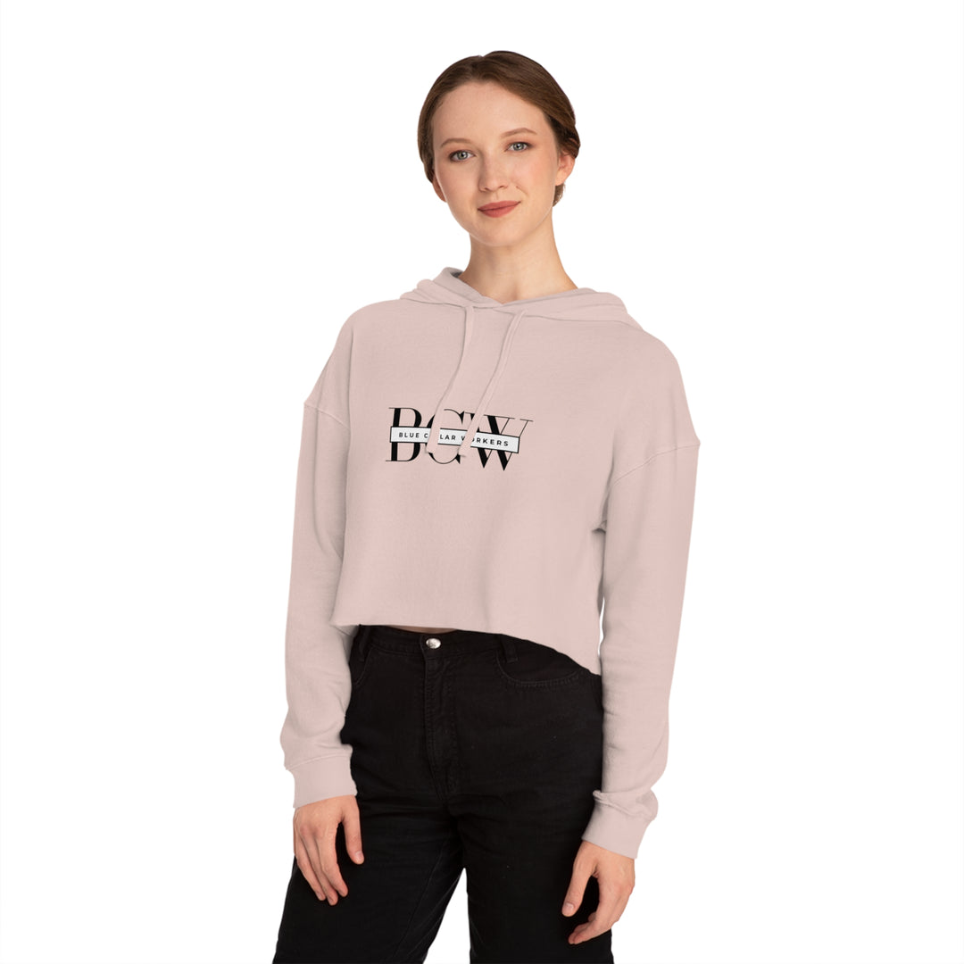 Women's Cropped Hooded Sweatshirt - Blue Collar Workers Women Empowerment Skull Design
