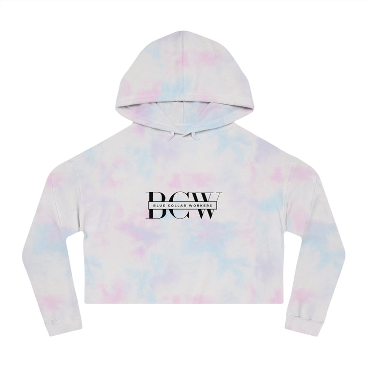 Women's Cropped Hooded Sweatshirt - Blue Collar Workers Women Empowerment Skull Design