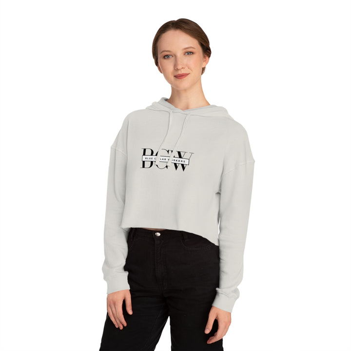 Women's Cropped Hooded Sweatshirt - Blue Collar Workers Women Empowerment Skull Design