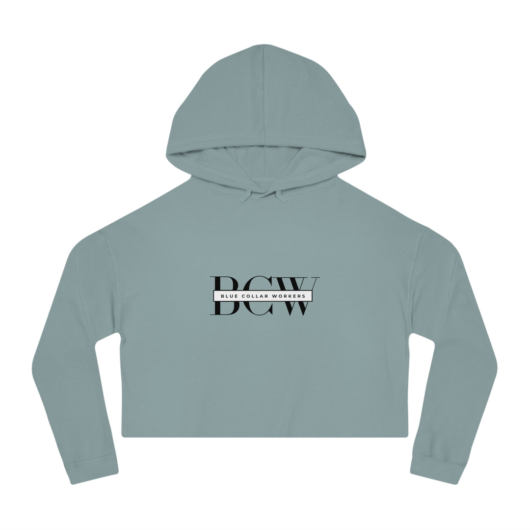 Women's Cropped Hooded Sweatshirt - Blue Collar Workers Women Empowerment Skull Design