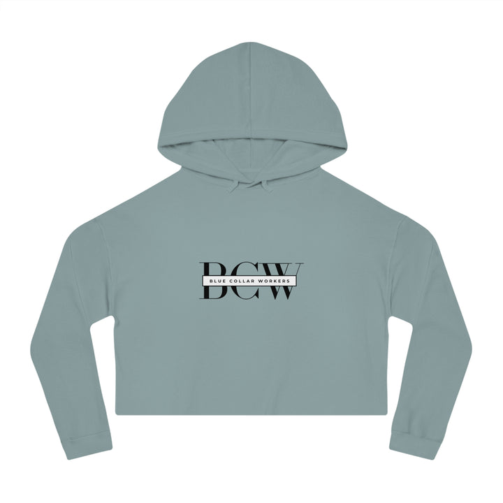 Women's Cropped Hooded Sweatshirt - Blue Collar Workers Women Empowerment Skull Design