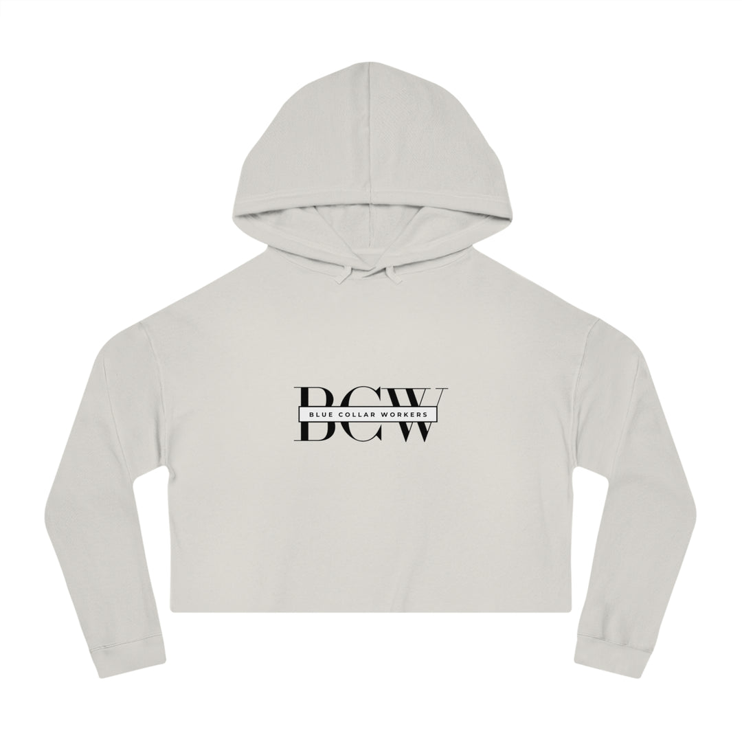 Women's Cropped Hooded Sweatshirt - Blue Collar Workers Women Empowerment Skull Design