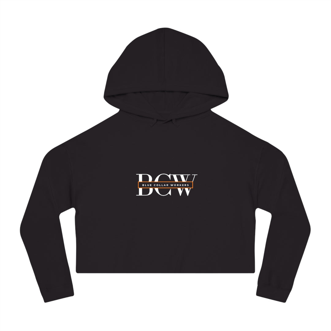 Women's Cropped Hooded Sweatshirt - Blue Collar Workers Women Empowerment Skull Design