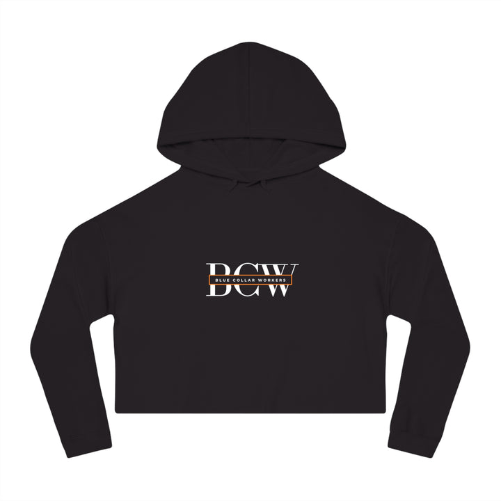 Women's Cropped Hooded Sweatshirt - Blue Collar Workers Women Empowerment Skull Design